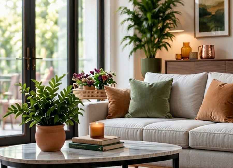 Bright living room with plant