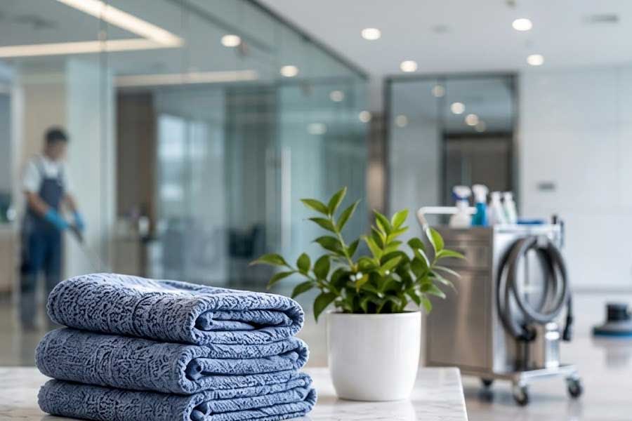 Folded blue towels